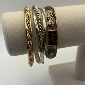 Vintage Enamel & Rope Bangle Bracelet Stack – 5 Piece Lot